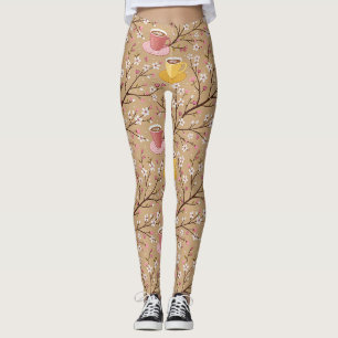 Leggings Motif de housse de café Fleur de Cerisier (4)