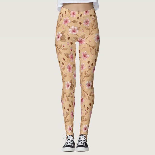 Leggings Motif de housse de café Fleur de Cerisier (5) (Devant)