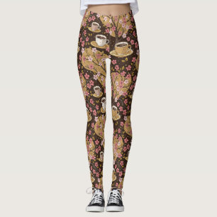 Leggings Motif de housse de café Fleur de Cerisier (8)