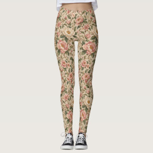 Leggings Motif de jardin de pivoines et de roses romantique
