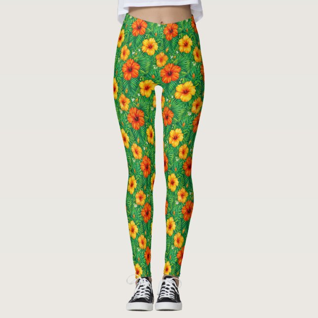 Leggings Motif de jungle d'Hibiscus tropical (Devant)