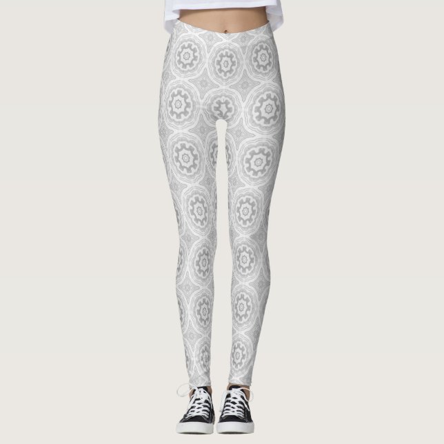 Leggings Motif de kaléidoscope gris argent (Devant)