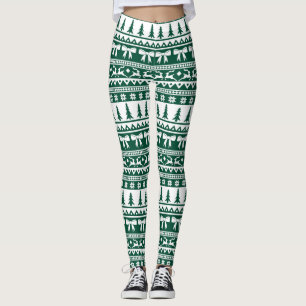Leggings Motif de Knit moche de Noël en vert foncé