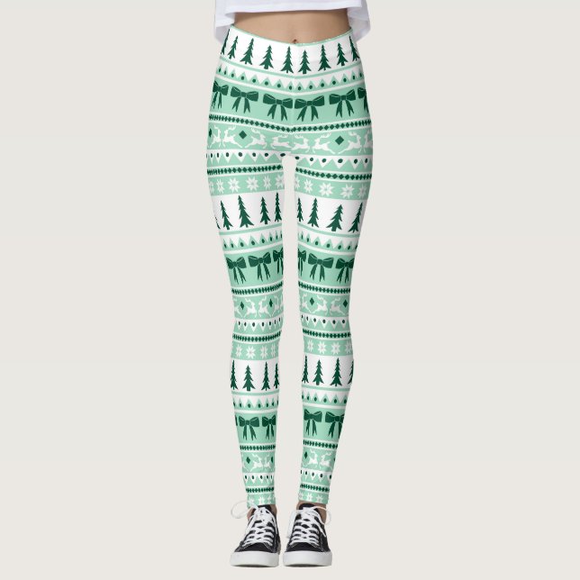 Leggings Motif de Knit moche de Noël en vert menthe (Devant)