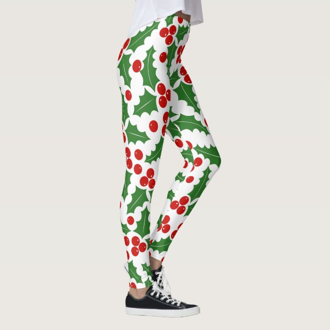Leggings Motif de la baie sainte rouge et verte Noël (Droite)