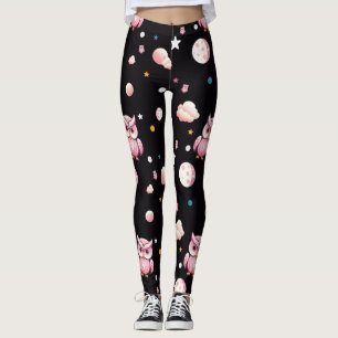 Leggings Motif de la lune de Chouette rose