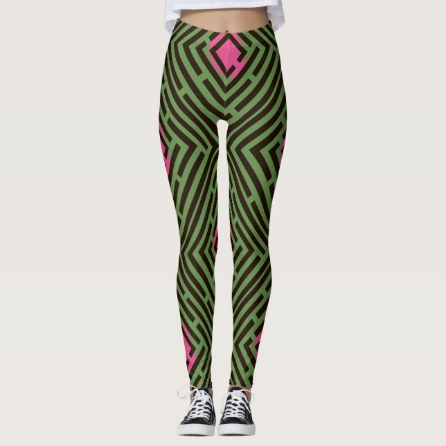 Leggings Motif de labyrinthe de noir de tache rose sur la (Devant)