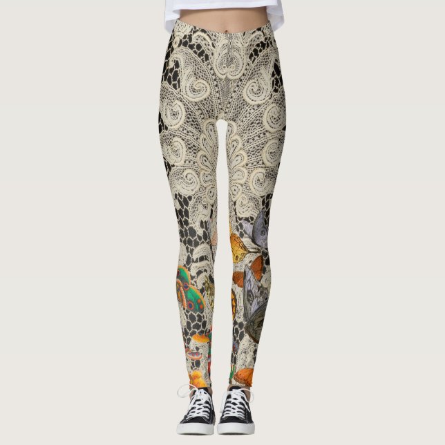 LEGGINGS MOTIF DE LACE NOIRE ANTIQUE BOUTTERFLIES LEGINES (Devant)