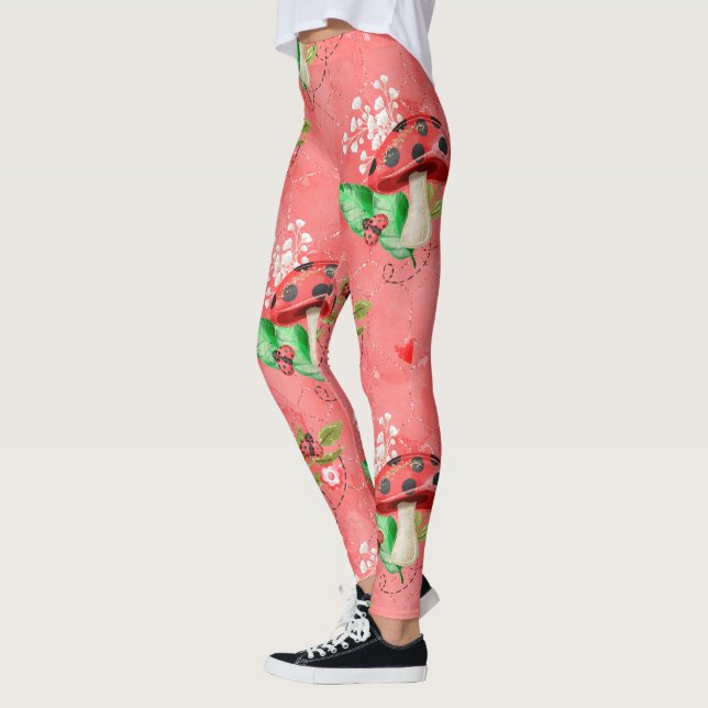 Leggings Motif De Ladybug Rose Et Champignons (Gauche)