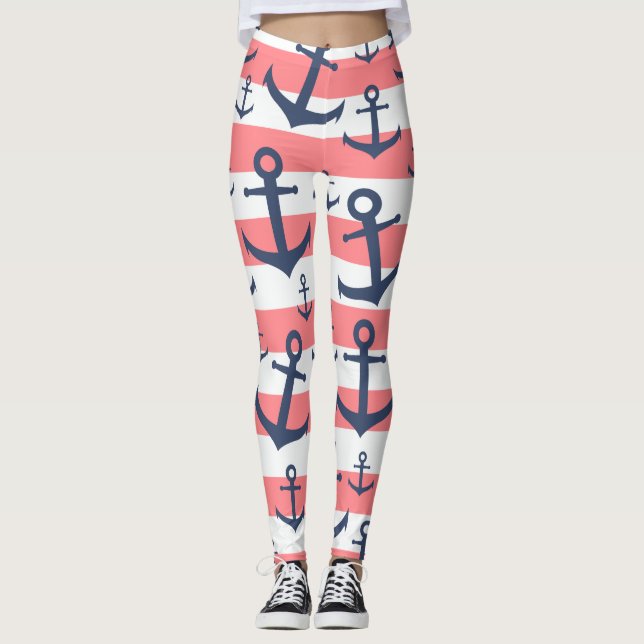 Leggings motif de l'ancre bleue de la marine à bandes de co (Devant)