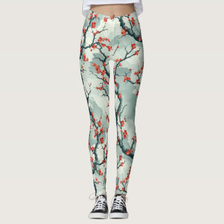 Leggings Motif de lavis à l'encre de prunier rouge et de sa