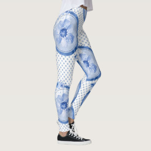 Leggings Motif de légumineuses florales bleu Fleur d'impres