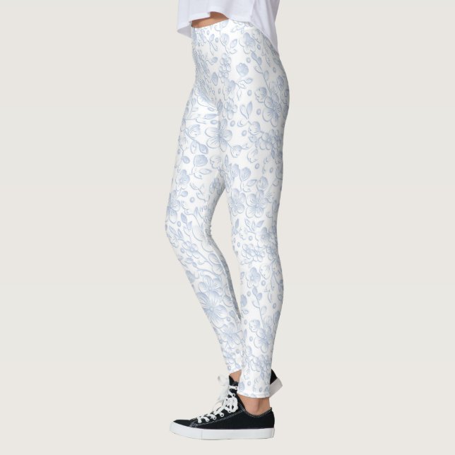 Leggings Motif de l'Élégant Hibiscus blanc| (Gauche)