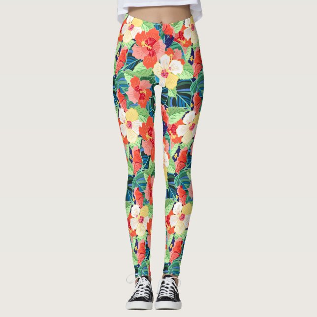 Leggings Motif de l'Hibiscus coloré (Devant)