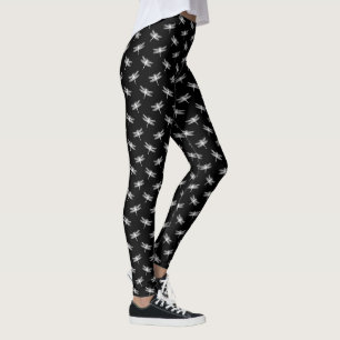 Leggings Motif de libellules noir et blanc