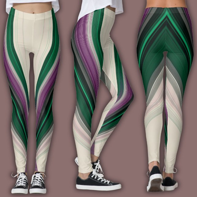 Leggings Motif de ligne abstrait | Violet et sarcelle (Créateur téléchargé)