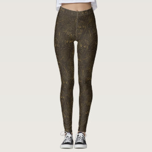Leggings Motif de ligne de visage botanique rustique (1)