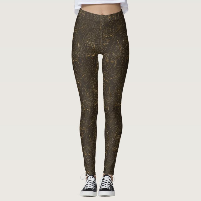 Leggings Motif de ligne de visage botanique rustique (1) (Devant)