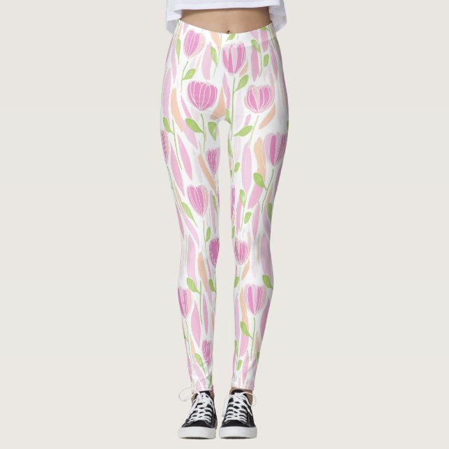 Leggings Motif de ligne florale abstrait moderne (1) (Devant)