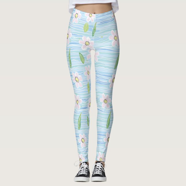 Leggings Motif de ligne florale abstrait moderne (10) (Devant)