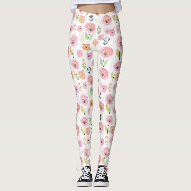 Leggings Motif de ligne florale abstrait moderne (2) (Devant)