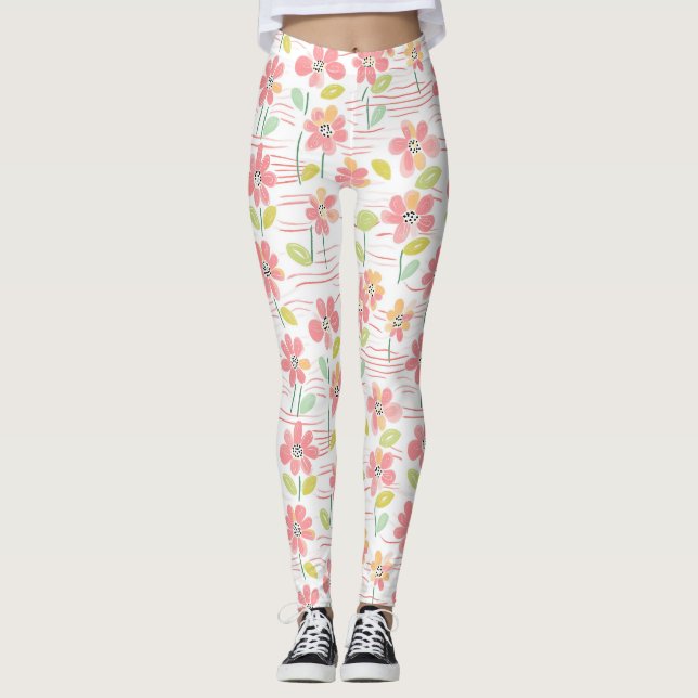 Leggings Motif de ligne florale abstrait moderne (3) (Devant)