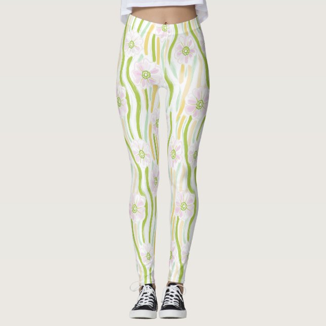 Leggings Motif de ligne florale abstrait moderne (4) (Devant)