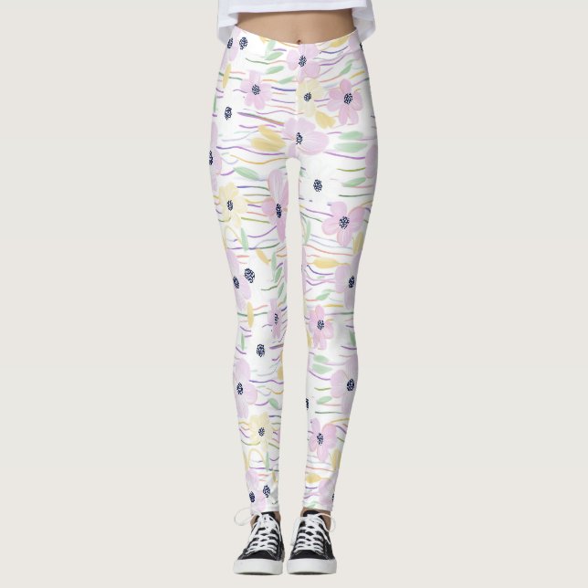 Leggings Motif de ligne florale abstrait moderne (6) (Devant)