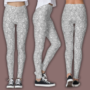 Leggings Motif de ligne topographique   Blanc et noir