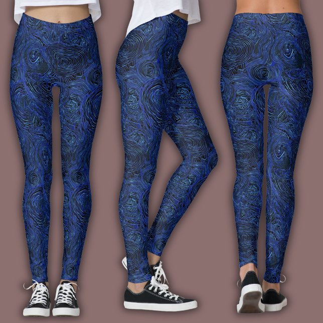 Leggings Motif de ligne topographique | Saphir de minuit (Créateur téléchargé)