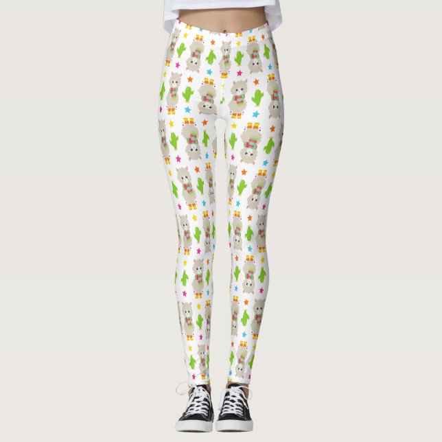 Leggings Motif De Llamas, Cute Llamas, Alpacas, Cactus (Devant)