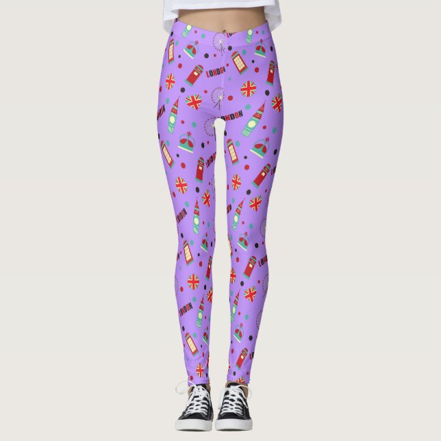 Leggings Motif de Londres avec Arrière - plan violet (Devant)