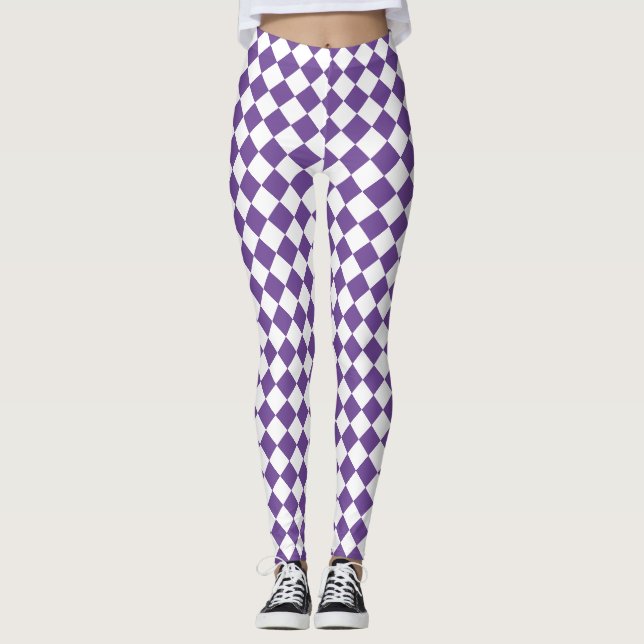 Leggings motif de losange blanc et [Couleur personnalisée]  (Devant)