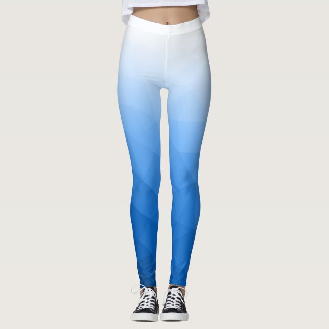 Leggings Motif de maillage géométrique bleu clair blanc (Devant)