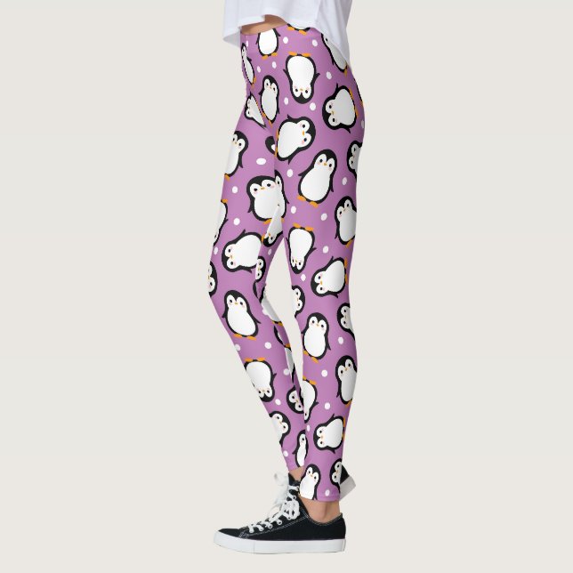 Leggings Motif de manchot violet mignon (Gauche)