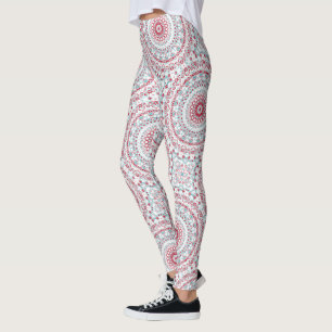 Leggings Motif de mandala aqua et cramoisi