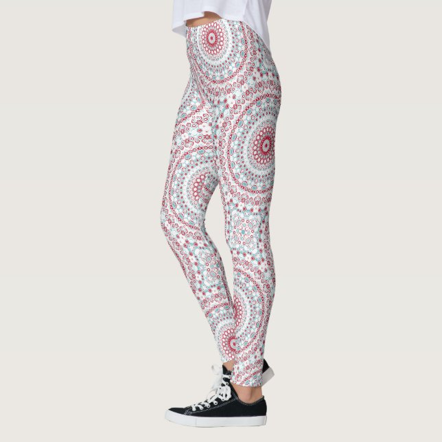 Leggings Motif de mandala aqua et cramoisi (Gauche)