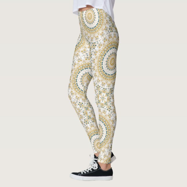 Leggings Motif de mandala géométrique doré et vert (Gauche)