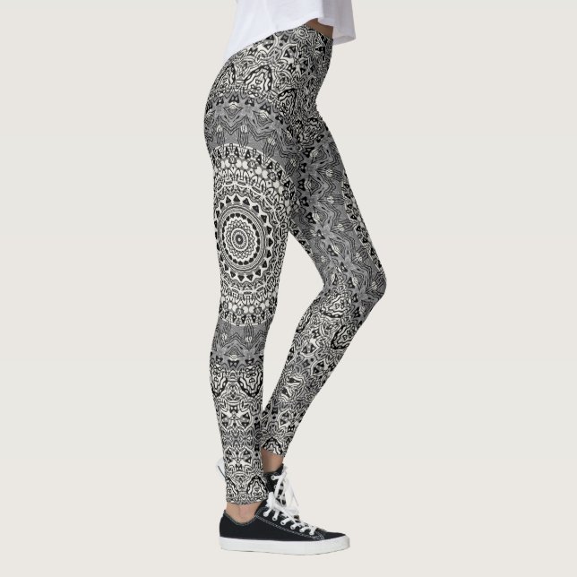 Leggings Motif de mandala géométrique noir et blanc (Droite)