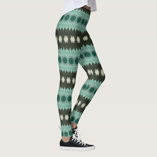 Leggings Motif de mandala géométrique sarcelle et vert (Droite)
