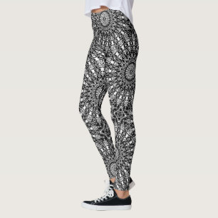 Leggings Motif de mandala noir et blanc