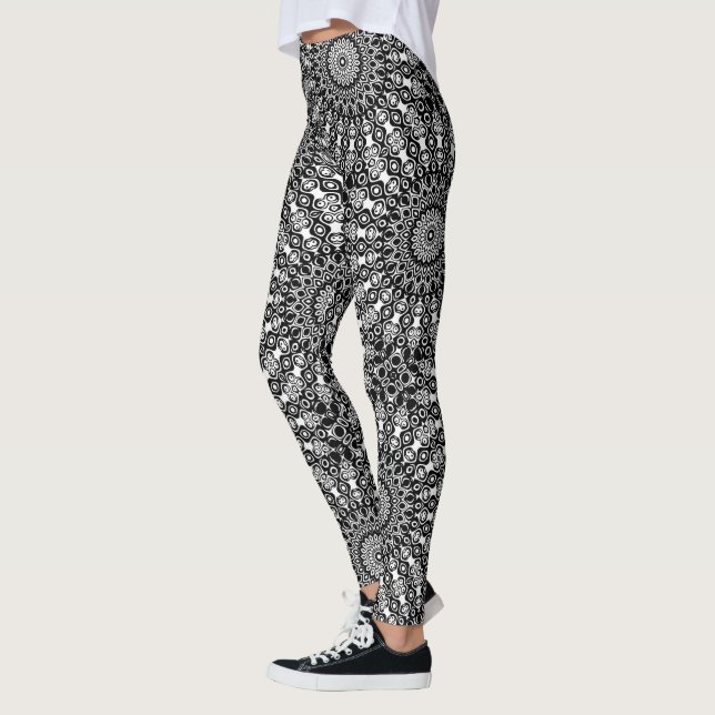 Leggings Motif de mandala noir et blanc (Gauche)