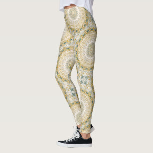 Leggings Motif de mandala or et blanc avec des accents de s