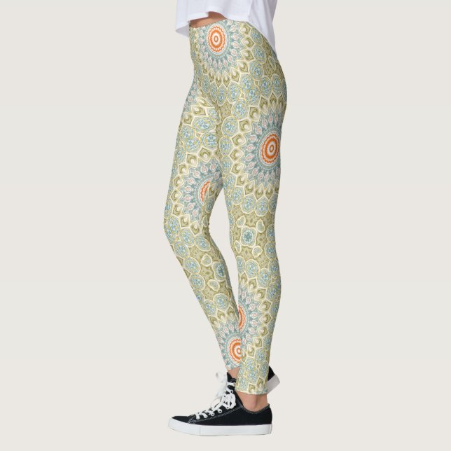Leggings Motif de mandala orange et sarcelle avec accents d (Gauche)
