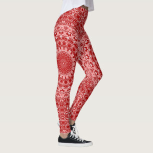 Leggings Motif de mandala ornemental rouge et blanc