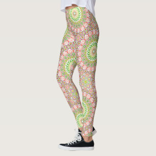Leggings Motif de mandala vert clair et magenta