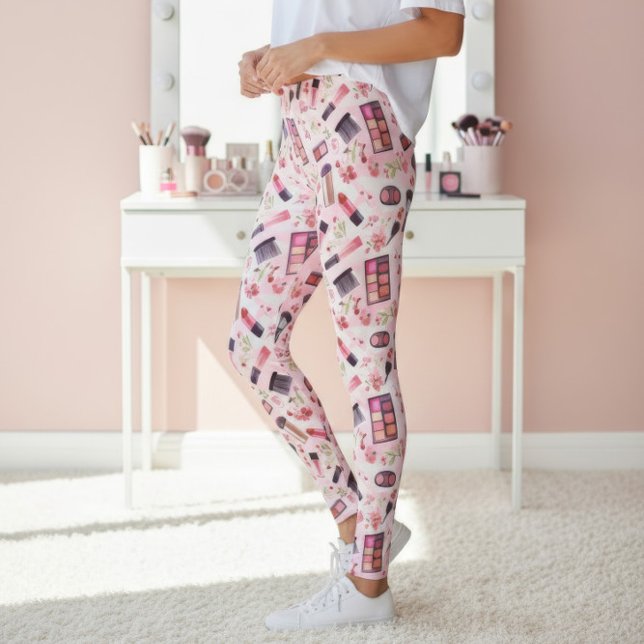 Leggings Motif de maquillage aquarelle avec fleurs roses (Créateur téléchargé)