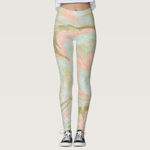 Leggings Motif de marbre doux en spirale Menthe, Corail et 