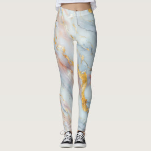 Leggings Motif de marbre fluide avec pêche, gris et or