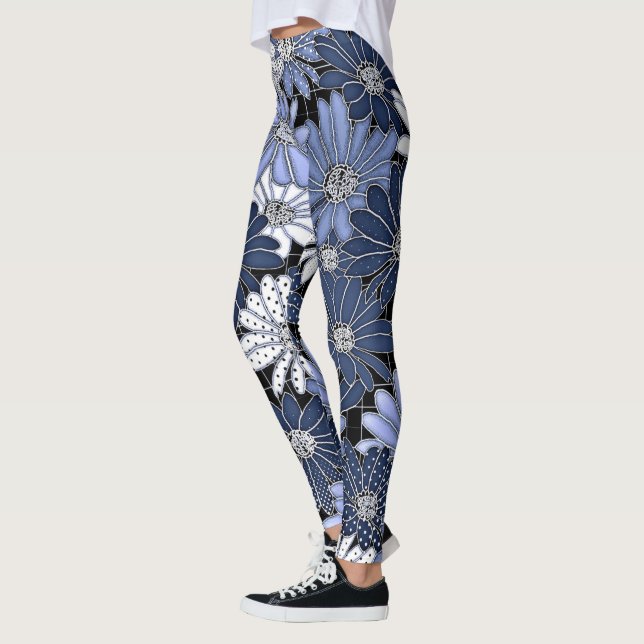 Leggings Motif de marguerite bleu et blanc (Gauche)